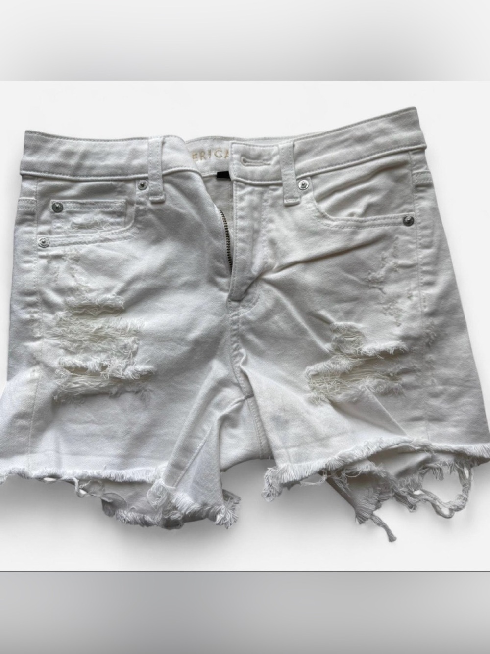 American Eagle Outfitters White Distressed Jean Shorts